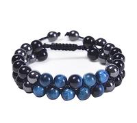 Bracelet Bijoux 8 mm Oeil de Tigre Tissé Deux Couches Ajustable pour Elle et Lui, Bracelet Partenaire, Cadeau pour Homme - 30 cm Robinetterie Domestique