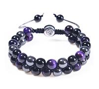 Bracelet Bijoux 8 mm Oeil de Tigre Tissé Deux Couches Ajustable pour Elle et Lui, Bracelets d'Amitié, Cadeau de Couple pour Femme et Homme - 30 cm Robinetterie Domestique