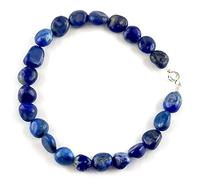 Bracelet bleu avec perles naturelles de lapis lazuli (non teinté) en forme de petits galets irréguliers. Fermoir anneau ressort en argent 925 ou en laiton plaqué or. (ARGENT, 20)