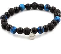 Bracelet bleu clair en perles d'oeil de tigre + lave + agate noire 8 mm