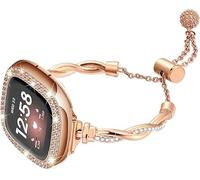Bracelet bling-bling compatible avec Fitbit Versa 4/Sense, Fitbit Versa 3/Sense 2, double torsion en métal avec strass pour Fitbit Versa 3/Sense, or rose