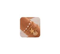 Bracelet bohème doré en forme d'étoile de mer et de coquillages pour femme - Tendance - Chaîne de plage - Pour plage, océan, fête, vacances, One Size, Métal, Pas de gemme
