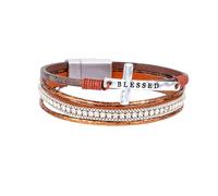 Bracelet Bohème Multicouches pour Femmes Bracelet En Cuir Multicouche Perles et Strass Bracelet Manchette avec Boucle Magnétique Bracelets De Foi pour Hommes Bijoux Cadeaux Marron 19 5 Cm