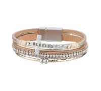 Bracelet Bohème Multicouches pour Femmes Bracelet En Cuir Multicouche Perles et Strass Bracelet Manchette avec Boucle Magnétique Bracelets De Foi pour Hommes Bijoux Cadeaux Kaki 19 5 Cm