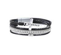 Bracelet Bohème Multicouches pour Femmes Bracelet En Cuir Multicouche Perles et Strass Bracelet Manchette avec Boucle Magnétique Bracelets De Foi pour Hommes Bijoux Cadeaux Noir 19 5 Cm