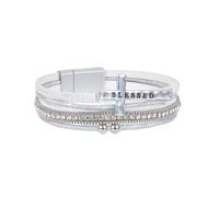 Bracelet Bohème Multicouches pour Femmes Bracelet En Cuir Multicouche Perles et Strass Bracelet Manchette avec Boucle Magnétique Bracelets De Foi pour Hommes Bijoux Cadeaux Blanc 19 5 Cm