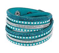 Bracelet Bohème Simple Cadeau de Fête d'été Femme Faux Cuir Brillant Hot Fix Strass Incrustés DIY Bracelet Multi-couche Cadeau - Bleu Paon