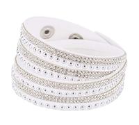 Bracelet Bohème Simple Cadeau de Fête d'été Femme Simili Cuir Brillant Hot Fix Strass Incrustés DIY Bracelet Multi-couche Cadeau - Blanc