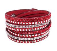 Bracelet Bohème Simple Cadeau Fête d'été Femme Faux Cuir Brillant Hot Fix Strass Incrustés DIY Bracelet Multi-couche Cadeau - Rouge