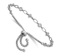 Bracelet bolo en argent sterling 925 plaqué rhodium poli avec faux diamant et croix religieuse pour femme 1,8 mm