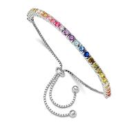 Bracelet bolo réglable en argent sterling 925 plaqué rhodium 3 mm avec zircone cubique coloré pour femme