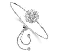 Bracelet Bolo réglable en argent sterling 925 plaqué rhodium avec oxyde de zirconium cubique 1,25 mm