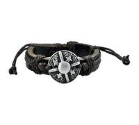 Bracelet Bouclier Viking en Cuir Marron rune nordique nordic celtique païen amulette cadeau anniversaire saint valentin bijou garçon fille fête des mères mamans pères papas