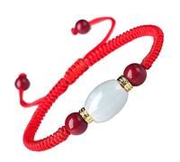 Bracelet, Bracelet en jade avec pierres précieuses naturelles, cordon rouge, perle porte-bonheur(Red)