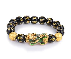 Bracelet, Bracelet Piyao Six Mots en cristal d'obsidienne noire naturelle, pierre mantra gravée, symbole de protection et richesse selon les principes du Feng Shui, for hommes femmes (6 12 mm)