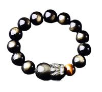Bracelet, Bracelet porte-bonheur for homme, symbole de richesse et prospérité, bijou métaphysique, 8 mm(Gold Obsidian-10mm)