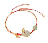 Bracelet, Bracelet tressé en forme de fleur pêcher, amulette for l'amour, l'argent et la prospérité, lapin(Rabbit)
