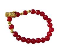 Bracelet Bracelets à breloques en perles de faits à la main en cristal Pi Yao pendentif bracelet zodiaque chinois Feng Shui bracelets extensibles R cadeaux pour femmes unisexe Je (Red, One Size)