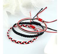 Bracelet Bresilien,3Pcs / Set Bracelet en Couches Créatif Rouge/Noir Ligne De Cire À La Main Bracelet Tissé Bracelet De Plage Réglable Bracelets De Charme pour Femme Homme Bijoux Chanceux