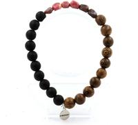 Bracelet brésilien en rhodochrosite + perles d'onyx noires mates + bois 8 mm