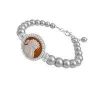 Bracelet CAMÉE Femme Argent 925 Rhodié et Perles de Culture de 7mm - Bracelet Vintage Chic avec Oxydes de Zirconium - Longueur 17+3cm - Bijou Poinçonné - Cadeau Anniversaire Mariage Fête des Mères