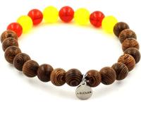 Bracelet catalan composé de perles en bois + agate jaune + agate rouge 8 mm