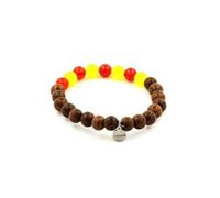 Bracelet catalan composé de perles en bois + agate jaune + agate rouge 8 mm