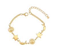 Bracelet céleste de luxe en or 14 carats Crescent Moon Stars réglable pour la plage, フリーサイズ