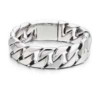 Bracelet chaîne cubaine en acier inoxydable pour homme 20 mm Style hip-hop Style punk Doré et argenté poli 20-22 cm, 20, Métal, Non