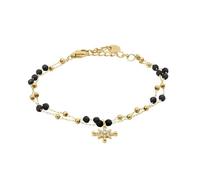 Bracelet Chaîne Femme AUSTRALE Acier Doré Perles Noires Mousqueton et Noir