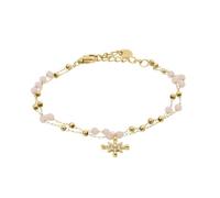 Bracelet Chaîne Femme AUSTRALE Acier Doré Perles Roses Mousqueton et Rose