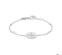 Bracelet Chaîne Femme TALLIA Acier Argenté Nacre Blanche Noeud coulissant et Blanc