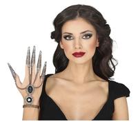 BRACELET CHAINE GOTHIQUE 5 DOIGTS ARGENT FEMME Noir / Gris, Argent - Accessoire de déguisement bijou fantaisie