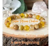 Bracelet chakra du plexus solaire en pierre d'œil de tigre doré naturel - citrine et jaspe image, équilibrant, courage et nouveaux départs. Bijou de style spirituel bohème pour femmes et hommes pierre