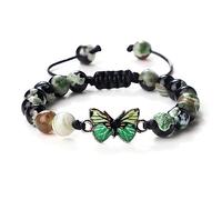 Bracelet Chakra Femme, Agates De Feu Naturelles Pierres Précieuses Bracelet Tressé Bracelet En Cristal De Guérison Papillon Vert Bracelet Fait À La Main Chakra Yoga Bracelet Réglable Bijoux Pou