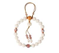 bracelet chapelet, Chapelet de perles Bouddha Bodhi en jade blanc, orné d'un lotus et anneau unique, for hommes femmes(Wit)