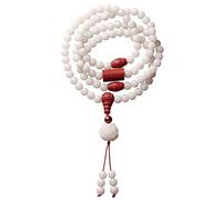 Bracelet chapelet, Collier de 108 perles Bodhi blanches enveloppées cinabre