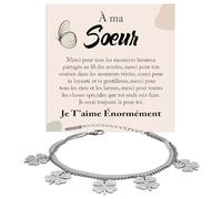 Bracelet Chère Sœur Argent Or Anniversaire Idées Cadeaux pour elle Acier Inox Poli Haute Qualité Idée Cadeau Noël - Coffret avec DÉDICACE inclus. (Bracelet Sœur trèfle à quatre feuilles 1)