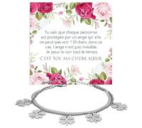 Bracelet Chère Sœur Argent Or Anniversaire Idées Cadeaux pour elle Acier Inox Poli Haute Qualité Idée Cadeau Noël - Coffret avec DÉDICACE inclus. (Bracelet Sœur trèfle à quatre feuilles)