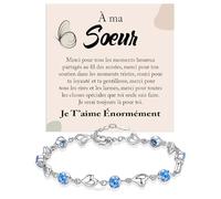 Bracelet Chère Sœur Argent Sterling 925 avec Pierres bleues de Zircone cubique Anniversaire Idées Cadeaux pour elle Cadeau Noël - Coffret avec DÉDICACE inclus (Bracelet Sœur pierres bleues 1)
