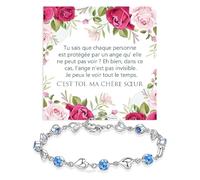Bracelet Chère Sœur Argent Sterling 925 avec Pierres bleues de Zircone cubique Anniversaire Idées Cadeaux pour elle Cadeau Noël - Coffret avec DÉDICACE inclus (Bracelet Sœur pierres bleues)
