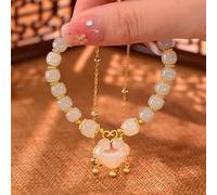 Bracelet chinois traditionnel avec serrure de longévité avec motifs ethniques et design en forme de goutte pour femme - Bijoux en verre faits à la main (A)