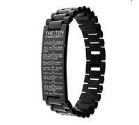 Bracelet chrétien prière du Seigneur Dix Commandmns en acier inoxydable noir haute précision réglable Plusieurs styles Cadeau pour chrétiens, 8.3inch, Acier inoxydable, Sans pierre précieuse