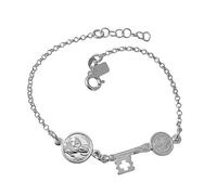 Bracelet Clé San Benito en Argent Sterling 925 17 cm. Chaîne rolo de 2 mm. Médaille Saint Jude Thaddée 10 mm.
