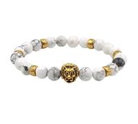 Bracelet Collier Femme Bracelet Pierre Naturelle, 7 Chakra Naturel Blanc Howlite Pierre Perle Bracelet Élastique Tête De Lion Doré Joint Bracelet Style Boho Femme Bijoux Yoga Cadeau Petite Amie Maman