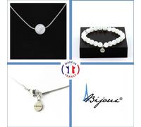 Bracelet Collier Set 1 Perle de sélénite du Maroc 8 mm Chaîne en acier inoxydable