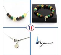 Bracelet Collier Set Citrine Perles + Malachite + Onyx noir mat + Bois 8 mm Chaîne en acier inoxydable