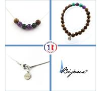 Bracelet Collier Set Congo perles de malachite + améthyste + bois 8 mm chaîne en acier inoxydable