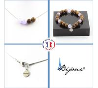 Bracelet Collier Set Lavande Perles de calcédoine + bois 8 mm Chaîne en acier inoxydable