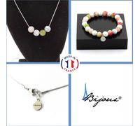 Bracelet Collier Set Pastèque Perles Tourmaline + Howlite 8 mm Chaîne en acier inoxydable